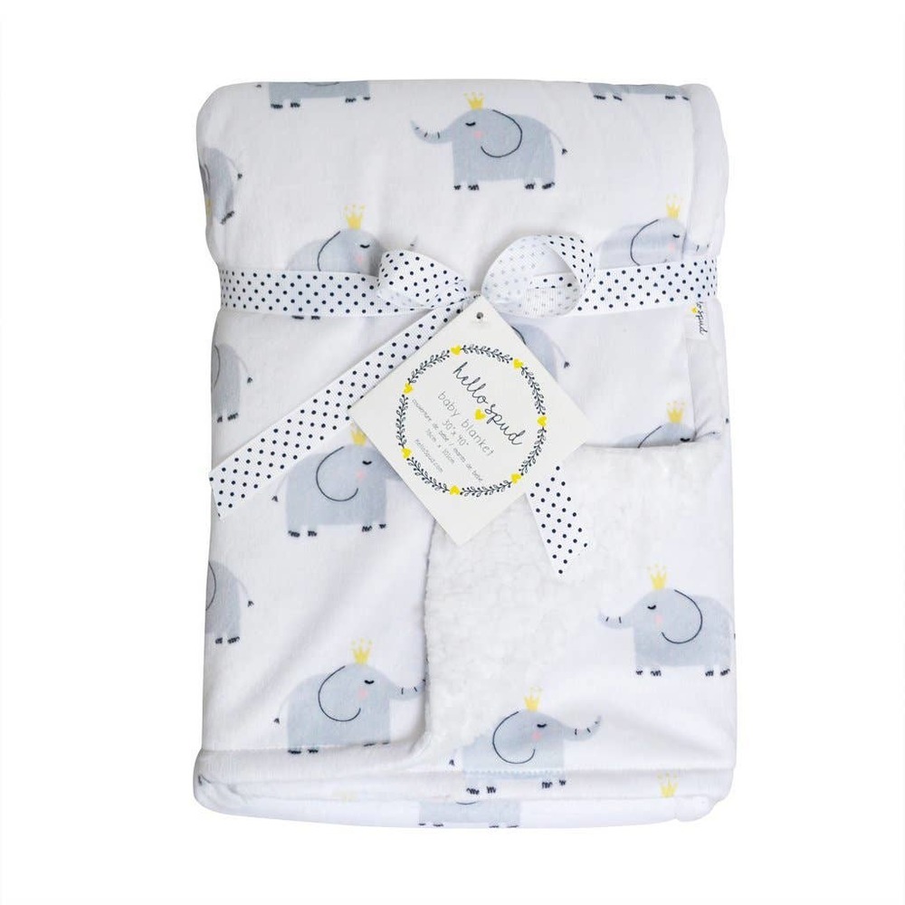 Hello Spud - Plush Baby/Newborn Blanket - Elephant Design 100% Cotton Unisex